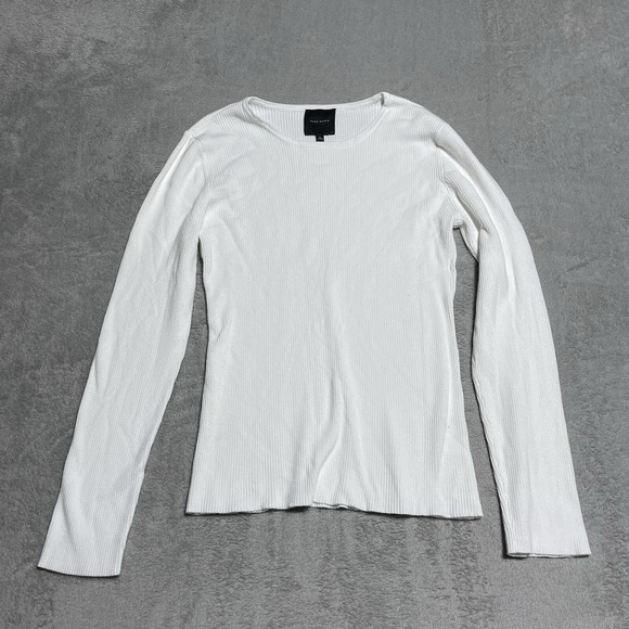 Alex Marie Sweater Womens Large White Ribbed Stretch Basic Casual - Picture 1 of 6